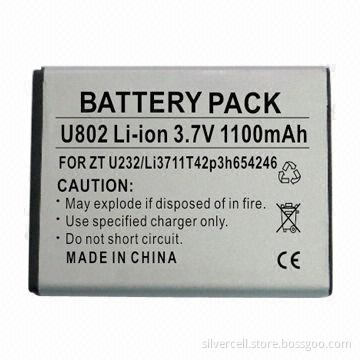 Smartphone Battery Packs for ZTE U802 with 1,100mAh Capacity